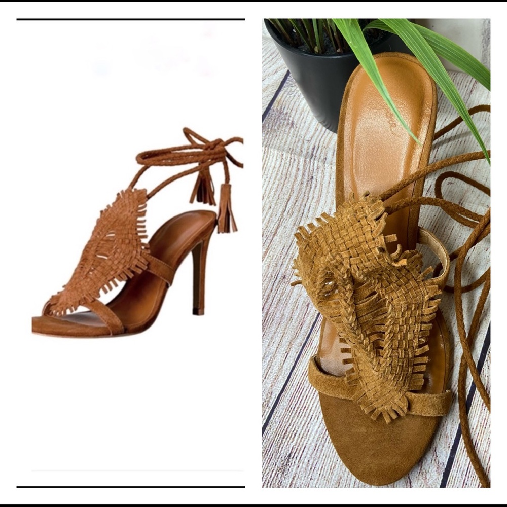 Joie iridescent brown gladiator fringe strap peep